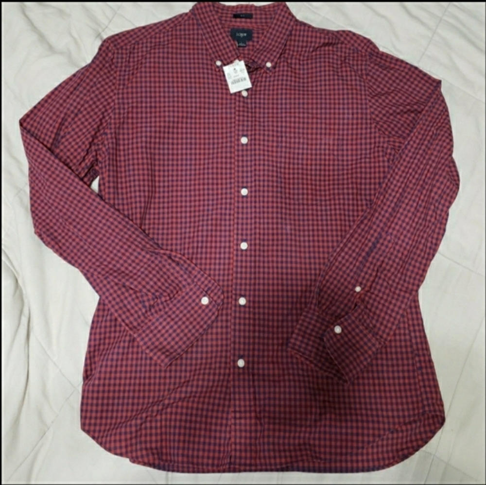 NWT J. CREW Men's Plaid Poplin Long Sleeve Shirt Large